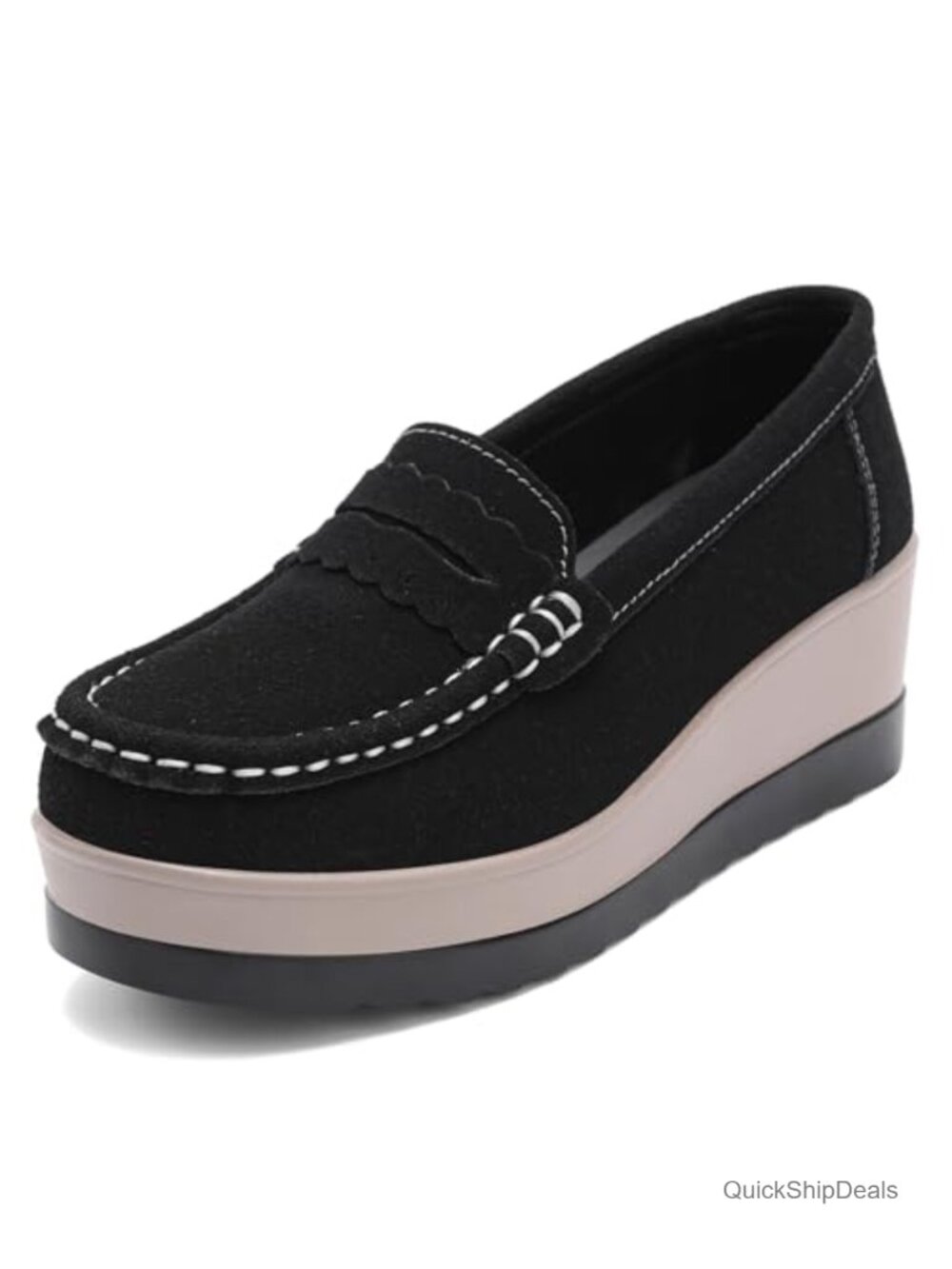 Wedge Loafers for Women Chunky Penny Loafers Faux Leather Slip-On Casual Shoes